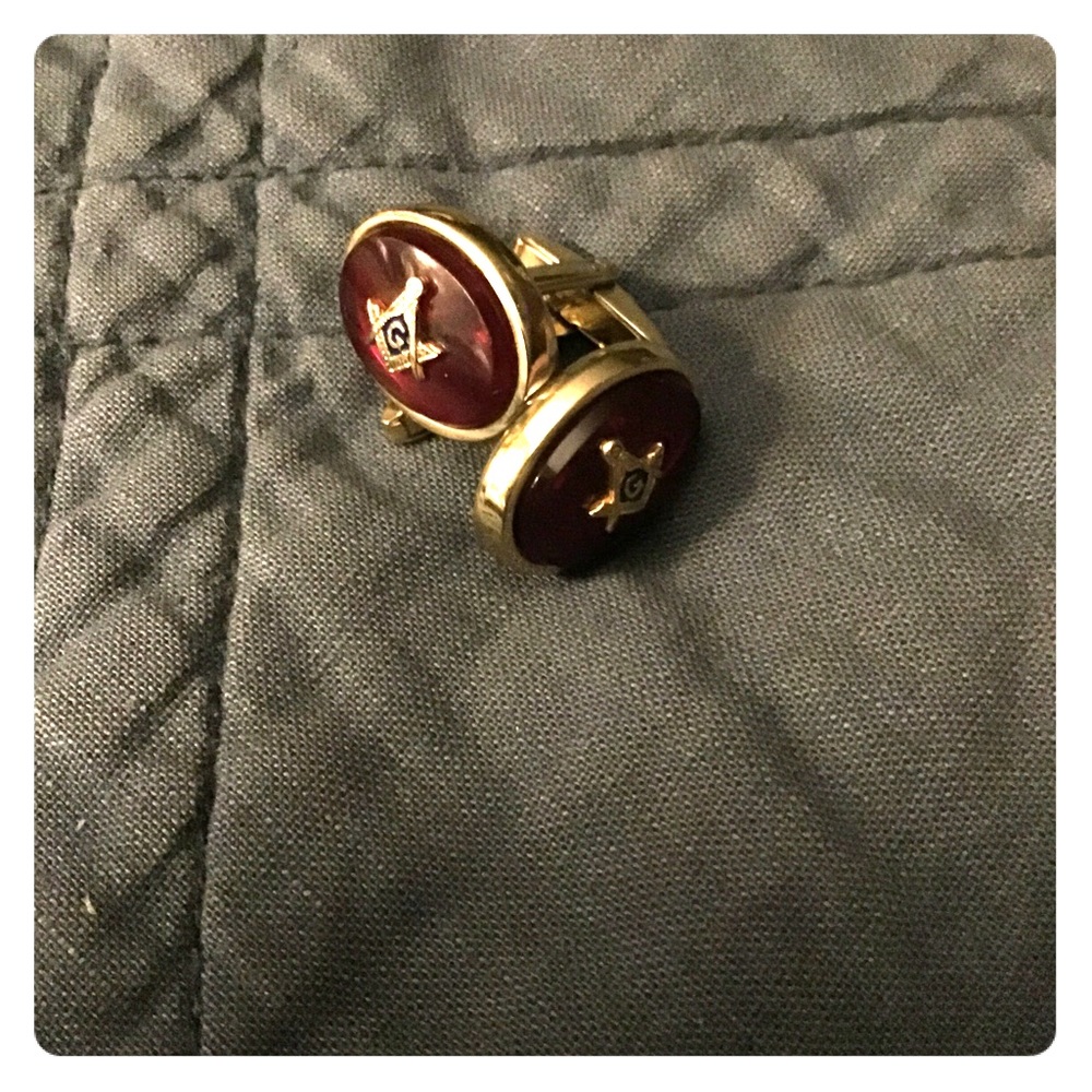 Vintage Ruby Red Masonic Cuff Links